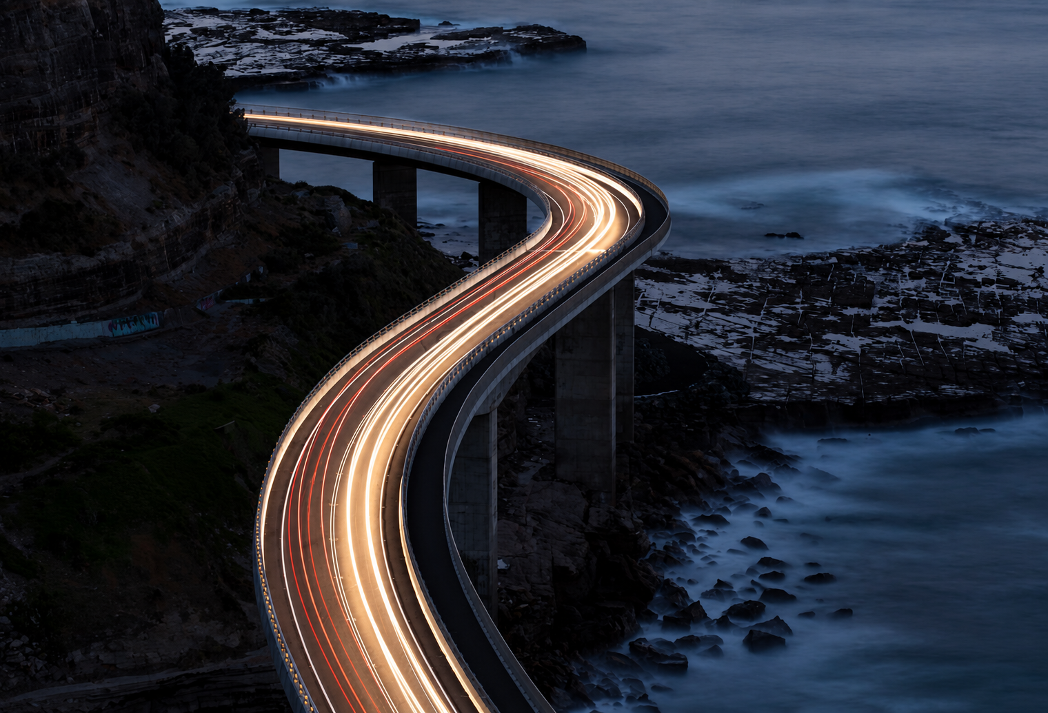 Highway light trails representing financial systems